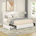 thumbnail image 1 of Newboti Furniture Liv Patented 2-Drawers Storage Bed Queen Size Ivory Boucle Upholstered Platform Bed, Curved Stitched Tufted Headboard, Wooden Slat Mattress Support, No Box Spring Needed NO.75193, 1 of 9