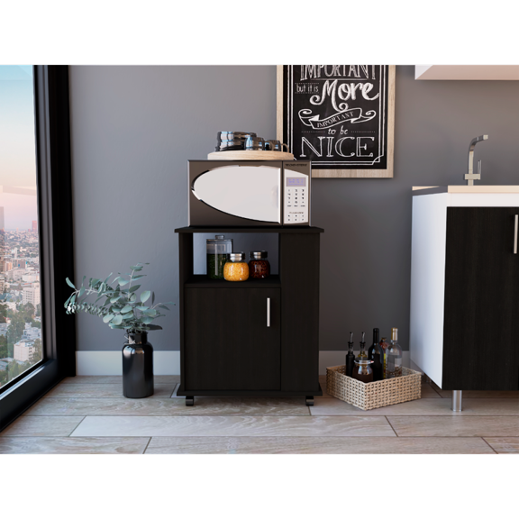 Newboti Furniture Lower Microwave Pantry 29" H, Single Door Cabinet, One Open Shelf, Three Side Shelves, Black BN.5367