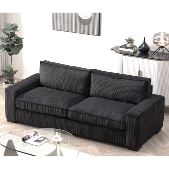 Newboti Furniture Luxe Corduroy Sofa with Sleek Design, Spacious and Comfortable 3 Seater Couch for Modern Living Room, Ideal for Entertainment and Cozy Moments, Large, Black BN.2847