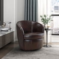 thumbnail image 1 of Newboti Furniture Luxury Living Room Furniture Swivel Chair Bronze Top Grain Leather Upholstery Solid Wood 1pc Barrel Back Accent Chair 63773, 1 of 12