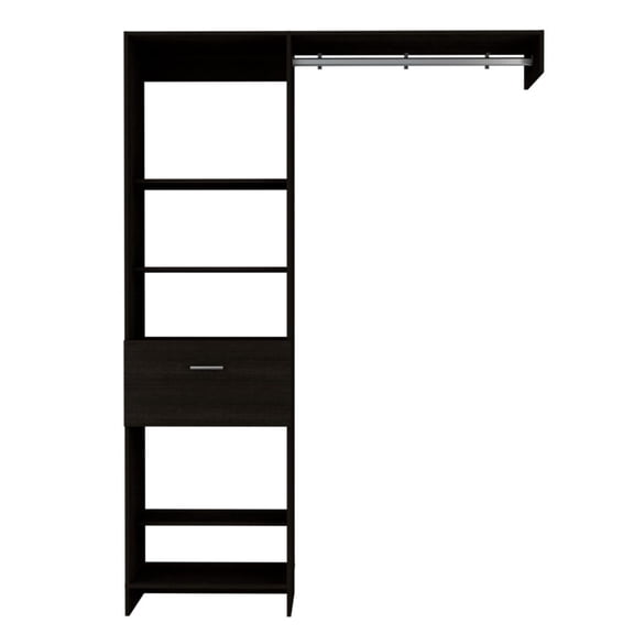 Newboti Furniture Manchester 150 Closet System, Metal Rod, Five Open Shelves, One Drawer -Black 32247