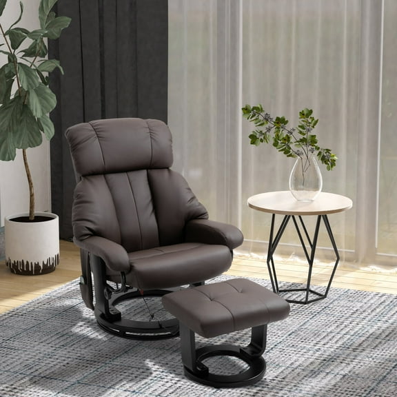 Newboti Furniture Massage Recliner Chair with Ottoman, 360° Swivel Recliner and Footstool, PU Leather Reclining Chair with Side Pocket and Remote Control, Brown 67096