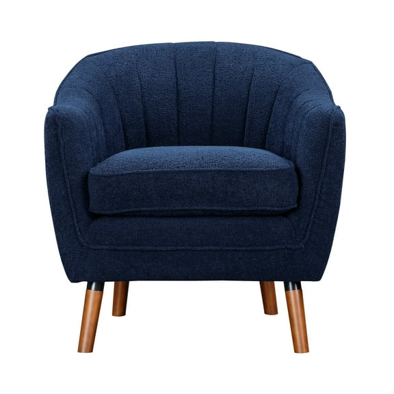 Newboti Furniture Mid-Century Modern Accent Chair 1pc Blue Chenille Fabric Upholstered Channel Stitched Back Brown Legs Solid Wood Furniture 07481