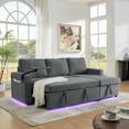 thumbnail image 1 of Newboti Furniture Modern Chenille Multi-functional Pull-Out Bed Sofa with Retractable Table and LED Lighting, USB Charging Ports and Cup Holders, Gray BN.0838, 1 of 16