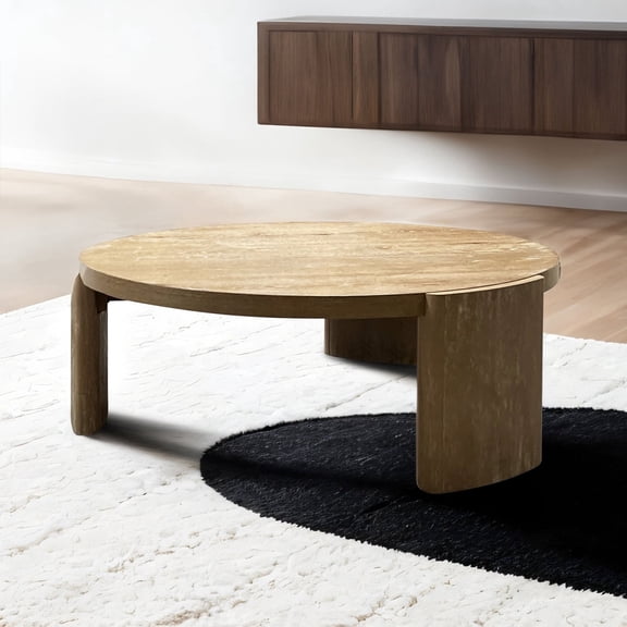 Newboti Furniture Modern Contemporary Style 1pc Round Coffee Table Panel Base Rubberwood Oak Finish BN.4218