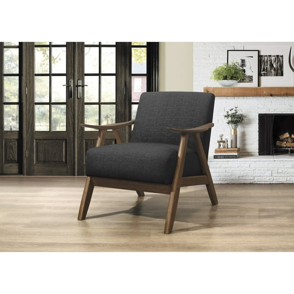 Newboti Furniture Modern Home Furniture Dark Gray Fabric Upholstered 1pc Accent Chair Cushion Back and Seat Walnut Finish Solid Rubber Wood Furniture 07931