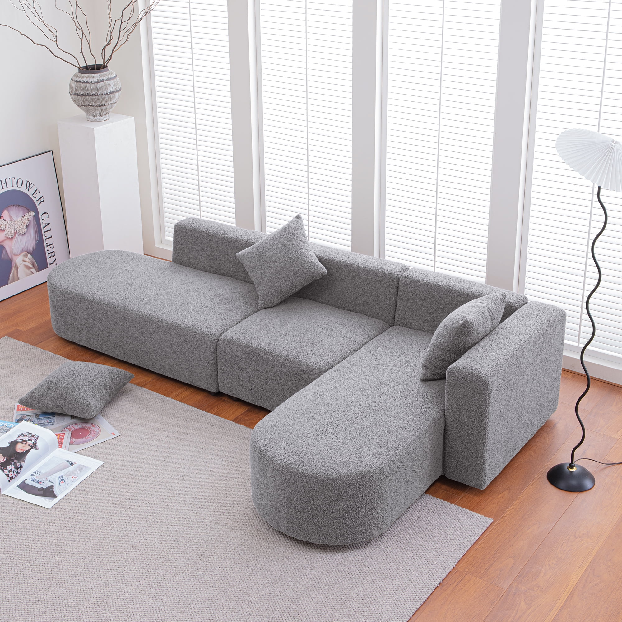Newboti Furniture Modern L shape boucle Sofa with curved seat (facing right) 24447