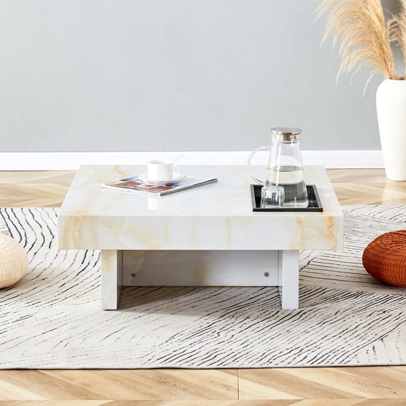 Newboti Furniture A Modern And Practical Coffee Table With Imitation Marble Patterns, Made Of Mdf Material. The Fusion Of Elegance And Natural Fashion 31.4"* 31.4"* 12 " 81009