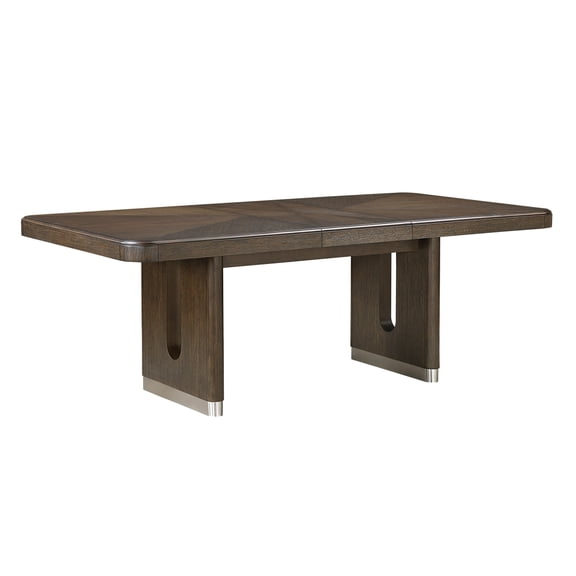 Newboti Furniture Modern Rectangular Dining Table with Extension Leaf Durable Unique Metallic Accent Base Brown Finish Wooden Dining Furniture 1pc BN.4272