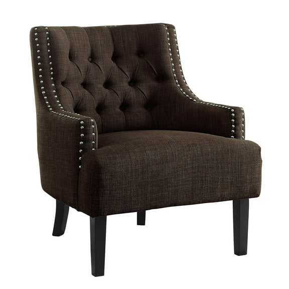 Newboti Furniture Modern Traditional Accent Chair Button Tufted Chocolate-hued Textured Fabric Upholstery Solid Wood 1pc Living Room Furniture 08266
