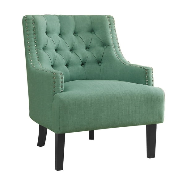 Newboti Furniture Modern Traditional Accent Chair Button Tufted Teal Textured Fabric Upholstery Solid Wood 1pc Living Room Furniture 08280