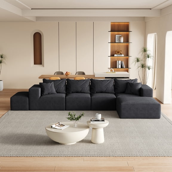 Newboti Furniture Modern Upholstered Sectional Boneless Couch Set,Modular 132" L Shaped Sectional Living Room Sofa Set With 6 Pillows,Free Combination Sofa Couch for Living Room,Bedroom BN.5291