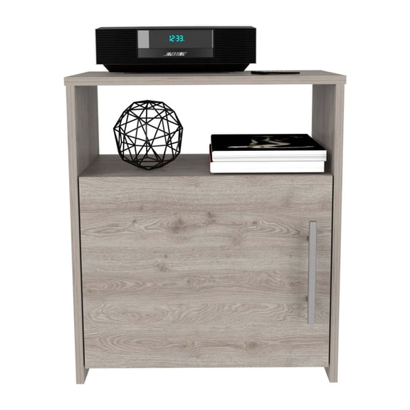 Newboti Furniture Modern and easy-to- install Light Gray bedside Nightstand with 1 door and 1 metal handle for open the storage and 1 shelf. 44868
