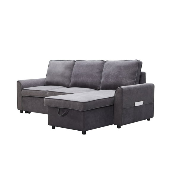 Newboti Furniture Modern modular L-shaped sofa bed with chaise longue, reversible sofa bed with pull-out bed and storage, 4-seat linen fabric convertible sofa for living room dark grey 26892