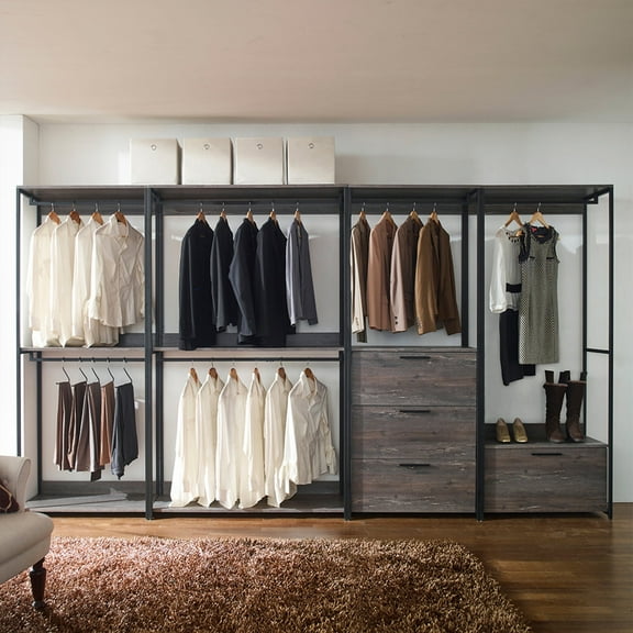 Newboti Furniture Monica Wood Walk-in Closet with Three Drawers and One Shelf in Rustic Gray 17435