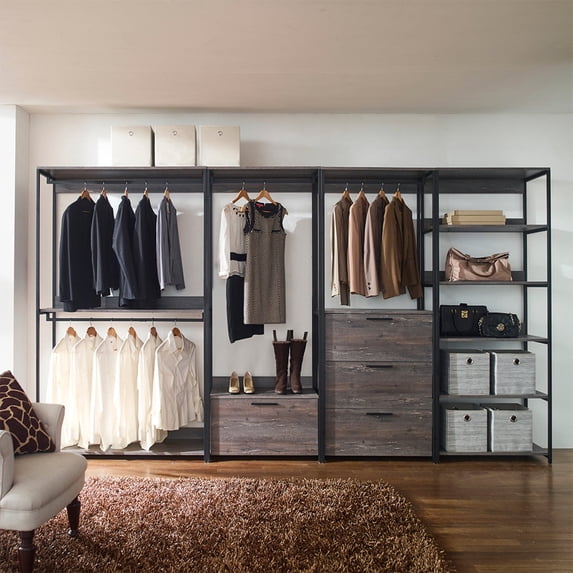 Newboti Furniture Monica Wood and Metal Walk-in Closet with Five Shelves in Rustic Gray 17350
