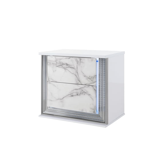 Newboti Furniture Moon White Marble Nightstand With Led 85354