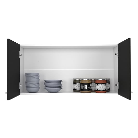 Newboti Furniture Napoles Wall Cabinet, Two Shelves, Double Door -Black 32445