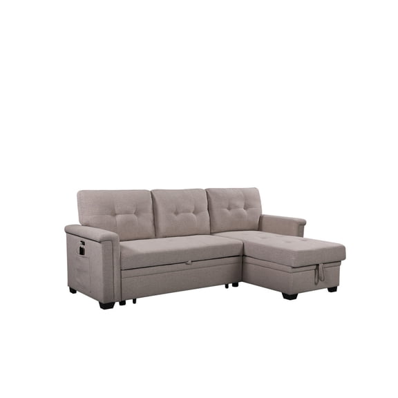Newboti Furniture Nathan 84" Light Gray Reversible Sleeper Sectional Sofa with Storage Chaise, USB Charging Ports and Pocket 20817