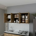thumbnail image 1 of Newboti Furniture Natural Oak Wall Cabinet Kitchen in Melamine with 4-Door and Glass Storage 60089, 1 of 8