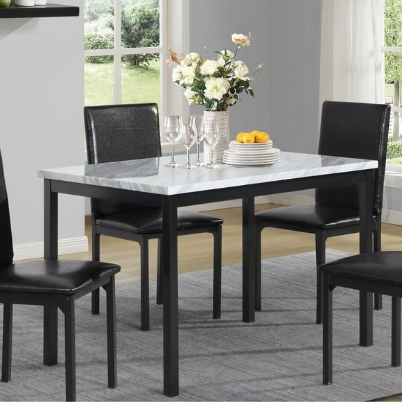 Newboti Furniture Noyes Metal Dining Table with Laminated Faux Marble Top, Off-white 75848
