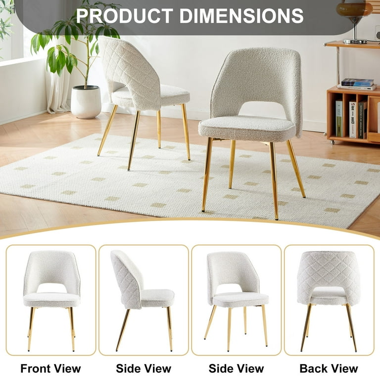 Newboti Furniture Off White Boucle Dining Chairs with Metal Legs
