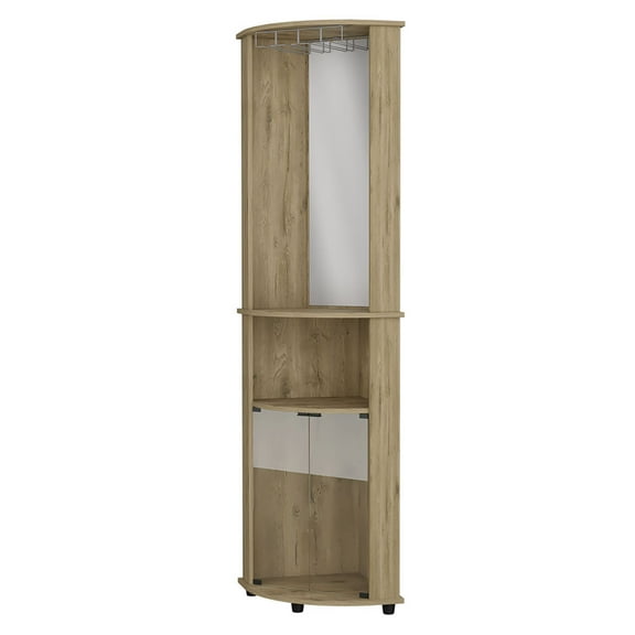 Newboti Furniture Oregon Corner Bar Cabinet, 3-Tier Shelf with Glass Rack 48644