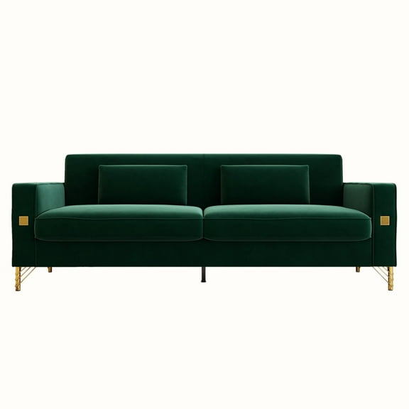 Newboti Furniture P18-RG2(SOFA) Luxury Emerald Green Velvet Sofa with Gold Accents - Modern 3-Seat Couch with Plush Cushions, Perfect for Living Room and Office Decor 14707