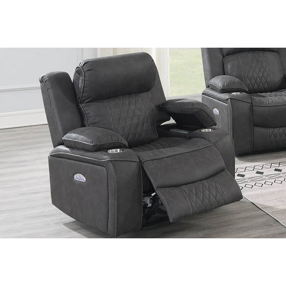 Newboti Furniture Power Motion Recliner Chair 1pc Chair Contemporary Charcoal Color Gel Leatherette Storage Arms w Cup Holder Living Room Furniture 47061