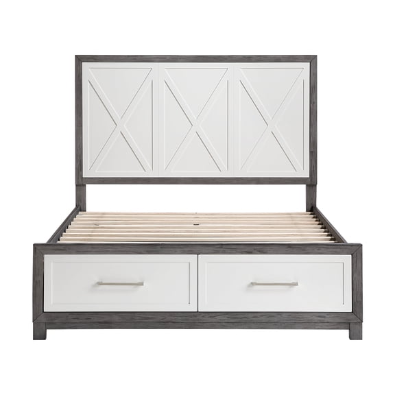 Newboti Furniture Queen Platform Bed with Footboard Storage Ivory and Gray Finish Bedroom Furniture 1pc 26896