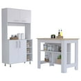 thumbnail image 1 of Newboti Furniture Ralston 7-Shelf 4-Door 2-piece Kitchen Set, Kitchen Island and Pantry Cabinet White and Light Oak 26871, 1 of 7