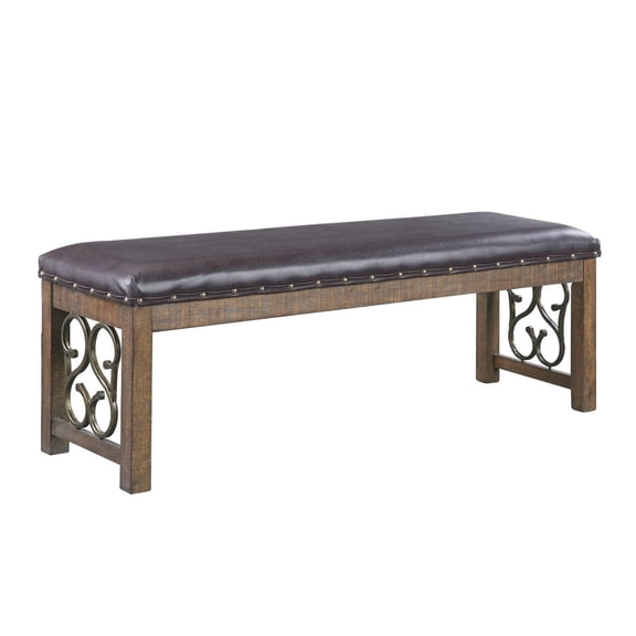 Newboti Furniture Raphaela Black Synthetic Leather & Weathered Cherry Finish Bench BN.9448