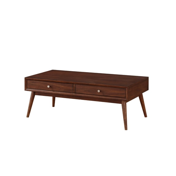 Newboti Furniture Retro Modern Style 1pc Coffee Table with 2x Drawers Brown Finish Living Room Furniture Walnut Veneer Wooden Furniture 08914