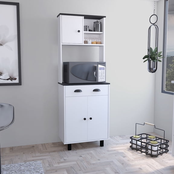 Newboti Furniture Salem Kitchen Pantry with 2 Cabinets, 2 Open Shelves, and Drawer BN.8475