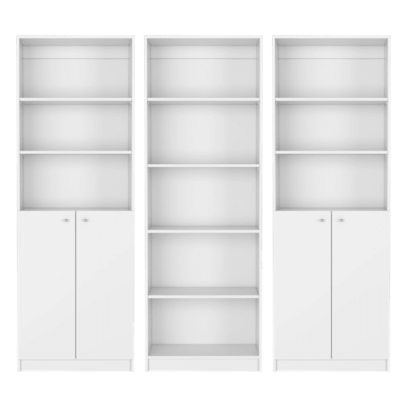 Newboti Furniture Salina 3 Piece Living Room Set with 3 Bookcases, White 42741