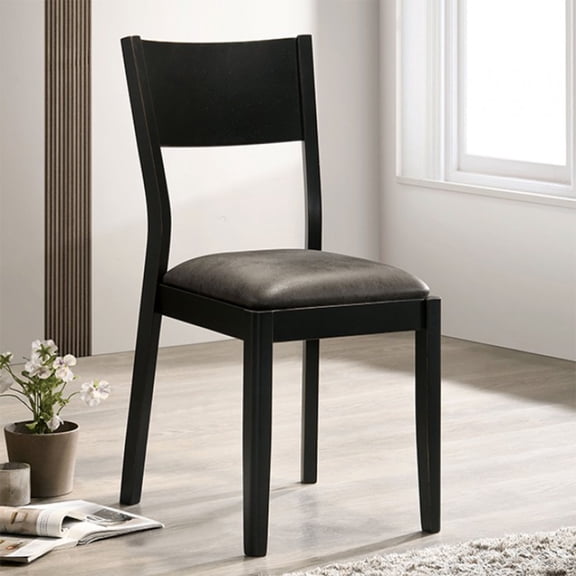 Newboti Furniture Set of 2 Padded Leatherette Dining Chairs in Black and Gray Finish 11396