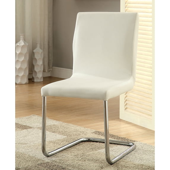 Newboti Furniture Set of 2 Padded White Leatherette Side Chairs with L-Shape Leg in Chrome Finish 12443