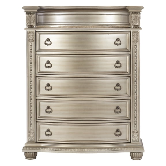 Newboti Furniture Silver Finish European Design 1pc Luxury Storage Chest with 5 Drawers Genuine Marble Insert Traditional Bedroom Furniture BN.6753
