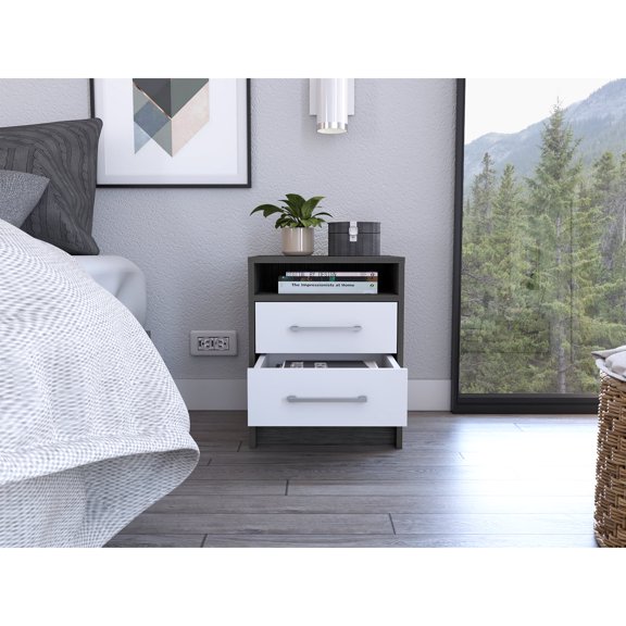 Newboti Furniture Smokey Oak and White 2-Drawer 1-Shelf Rectangle Nightstand 27601