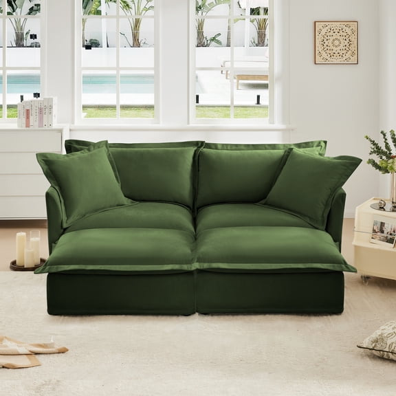 Newboti Furniture Sofa 2 Seater Sofa With 2 Ottomans, 2 Seater Sleeper Sofa Bed Home Theater Oversized Sofa For Living Room, Chenille, Green 05007
