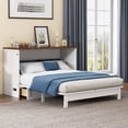 thumbnail image 1 of Newboti Furniture Solid Pine Murphy Bed Chest With Charging Station And Large Storage Drawer For Home Office Or Small Room, Full, White+Walnut 6340, 1 of 12