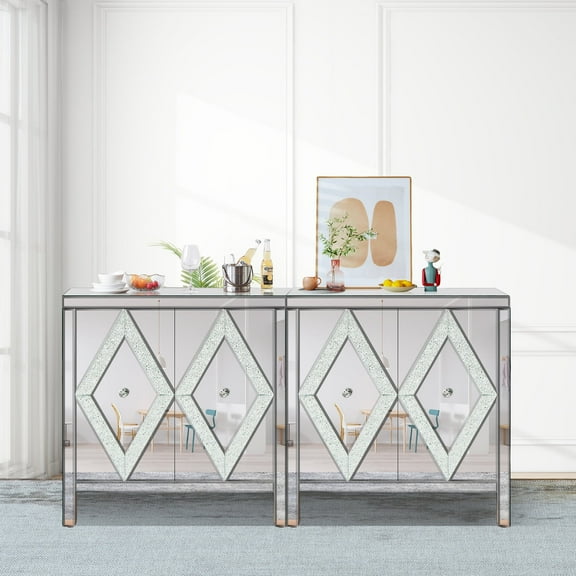 Newboti Furniture Storage Cabinet With Mirror Trim And Diamond Shape Design Spliced Combination For Living Room, Dining Room, Entryway, Kitchen 92463