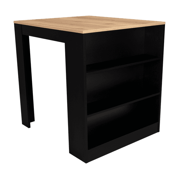 Newboti Furniture Tanna Kitchen Counter Dining Table,Two Legs, Three Side Shelves -Black / Pine 32889