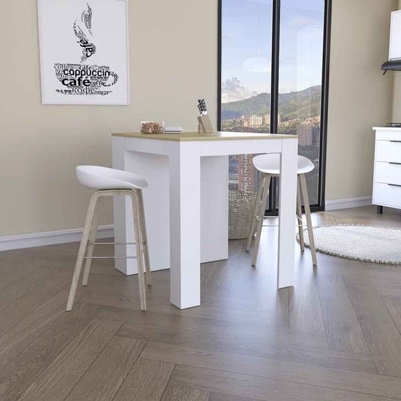 Newboti Furniture Tanna Kitchen Counter Dining Table ,Two Legs, Three Side Shelves -White / Light Oak BN.3867