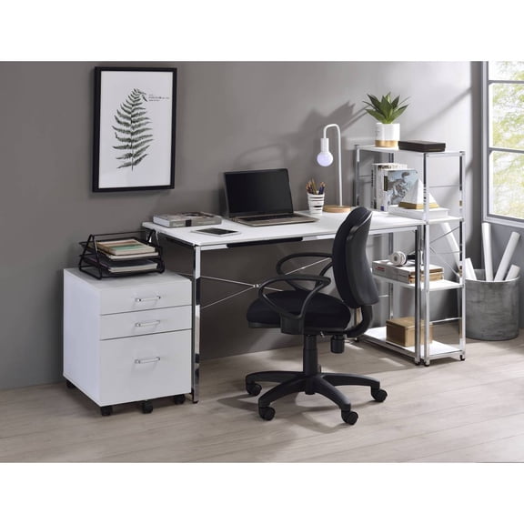 Newboti Furniture Tennos White & Chrome Finish Writing Desk BN.5035