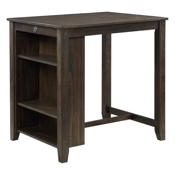 Newboti Furniture Transitional Design Dark Cherry Finish 3-piece Pack Counter Height Set Table w Display Shelf USB ports and 2x Counter Height Chairs Fabric Upholstered Dining Furniture 09829