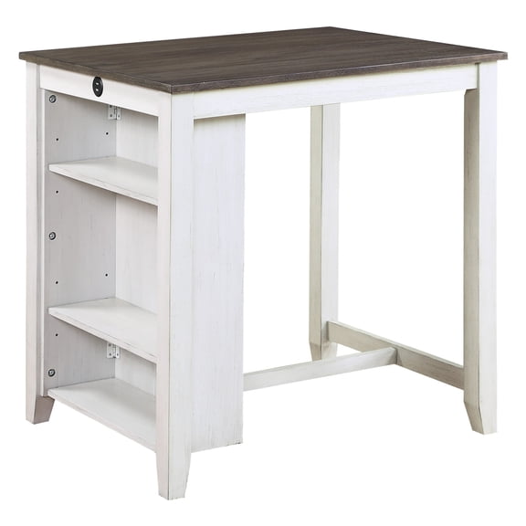 Newboti Furniture Transitional Design White and Gray Finish 3-piece Pack Counter Height Set Table w Display Shelf USB ports and 2x Counter Height Chairs Fabric Upholstered Dining Furniture 09850