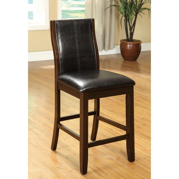 Newboti Furniture Transitional Dining Room Counter Height Chairs Set of 2pc High Chairs only Brown Cherry Unique Curved Back Espresso Leatherette Padded Seat 09867