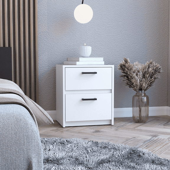 Newboti Furniture Trivor 2 Drawers Nightstand , End Table, Side Table Metal Handles -White BN.1206