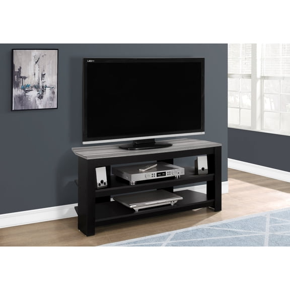 Newboti Furniture Tv Stand, 42 Inch, Console, Media Entertainment Center, Storage Shelves, Living Room, Bedroom, Black And Grey Laminate, Contemporary, Modern BN.6661